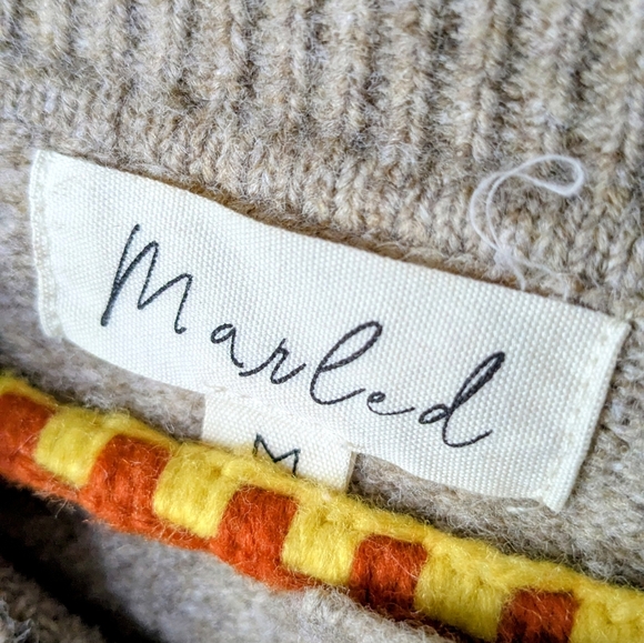 Marled Horse Intarsia Cardigan Sweater Argyle Sleeve Beige M - Anthropologie - Picture 4 of 7